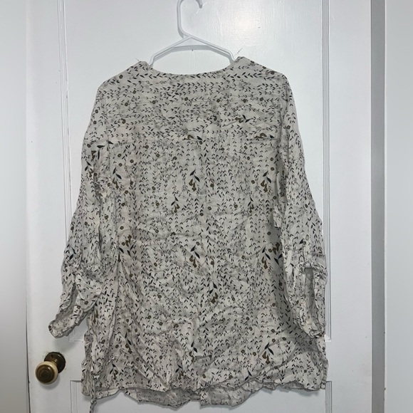 Rachel Zoe Linen Sand Natural Floral Button Down LAGAN Size 2X - Picture 3 of 3